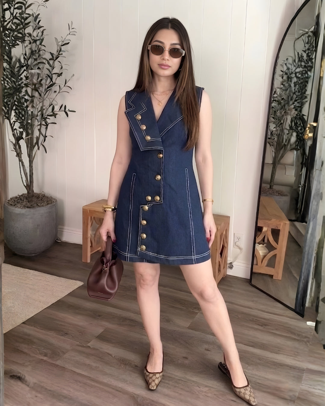 Statement Collar Denim Short Dress